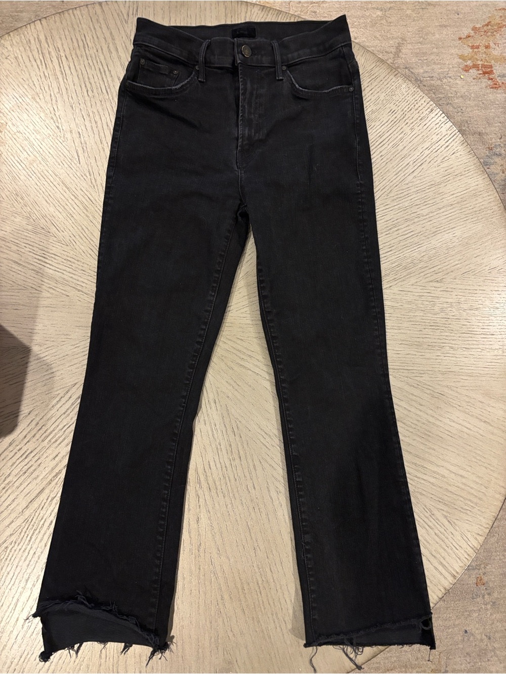 MOTHER Black The Insider Crop Step Fray Jeans 28